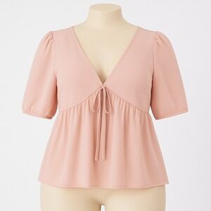 Y2K Milkmaid Fairy Short Sleeve Peplum Top Size‎ L Pink Coquette Dainty Preppy